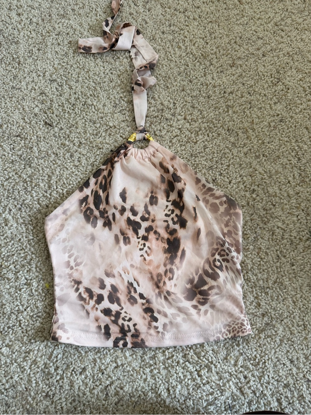 SHEIN Beige and Brown Leopard Halter Crop Top